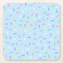 Blauwe regenboog strooit confetti leuk kleurrijk vierkante kartonnen onderzetter