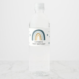 Blauwe Regenboog Verjaardagsfeest Waterfles Labels Etiket