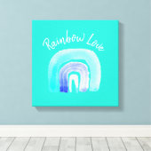 Blauwe regenboogliefde waterverf canvas afdruk (Insitu (Houten vloer))