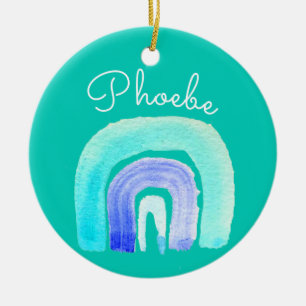 Blauwe regenboogliefde waterverf keramisch ornament