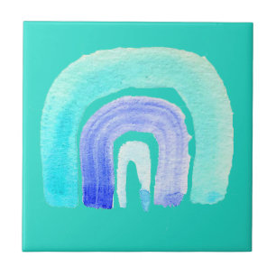 Blauwe regenboogliefde waterverf tegeltje