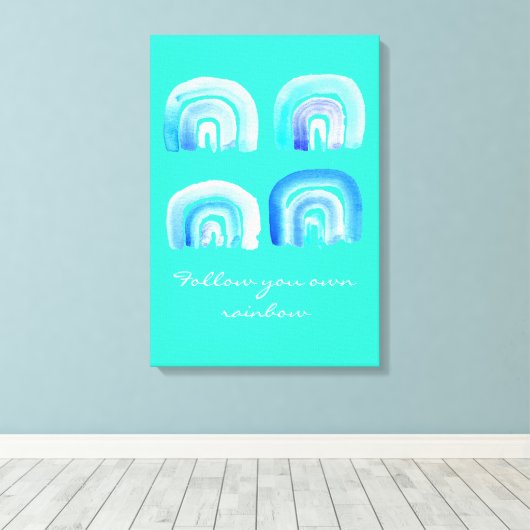 Blauwe regenboogretro turquoise canvas afdruk (Insitu (Houten vloer))