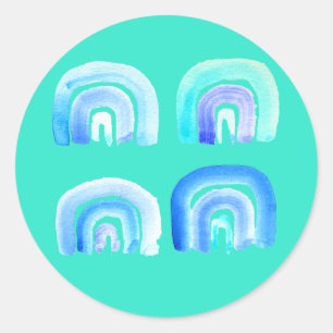 Blauwe regenboogretro turquoise ronde sticker