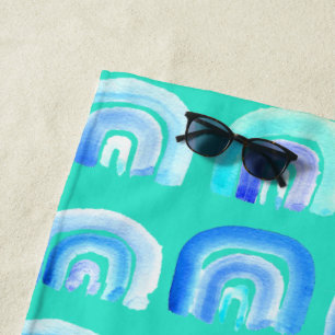 Blauwe regenboogretro turquoise strandlaken