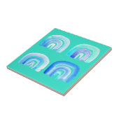 Blauwe regenboogretro turquoise tegeltje (Zijkant)