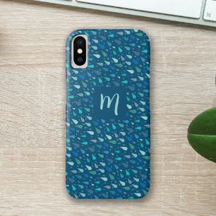 Blauwe regendruppels monogram iPhone x hoesje