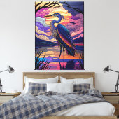 Blauwe reiger bij zonsondergang canvas afdruk (Insitu (Slaapkamer))