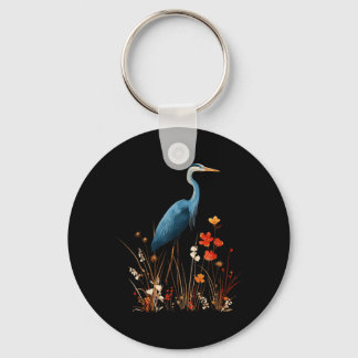 Blauwe Reiger Bloemige Wilde Bloem Vogelspotten Sleutelhanger