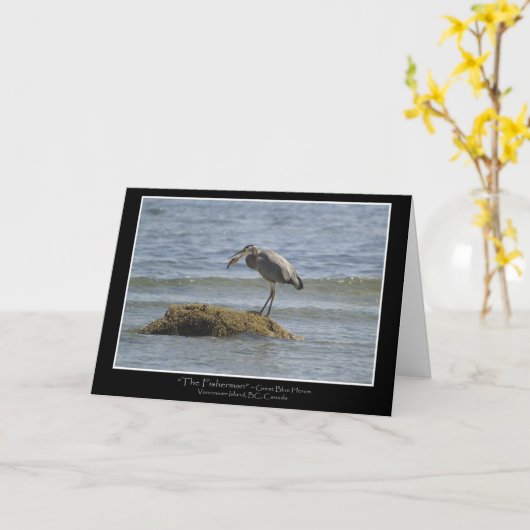 BLAUWE REIGER die een van VISSEN ~- Wenskaart ETEN Kaart (Gele Bloem)