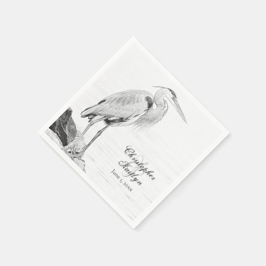 Blauwe reiger en rotsen, Water Vogel Schets Bruilo Servet (Hoek)