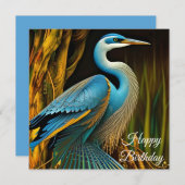Blauwe reiger in Reeds Gelukkige Verjaardag (Voorkant / Achterkant)