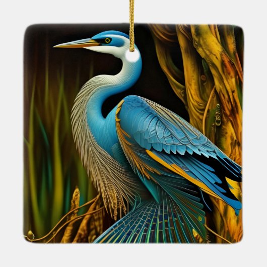 Blauwe reiger in Reeds Keramisch Ornament (Achterkant)