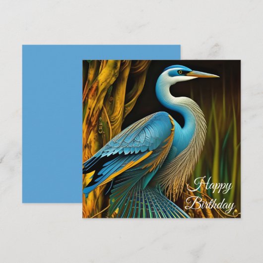 Blauwe Reiger in Riet  Gefeliciteerd (Voorkant / Achterkant)