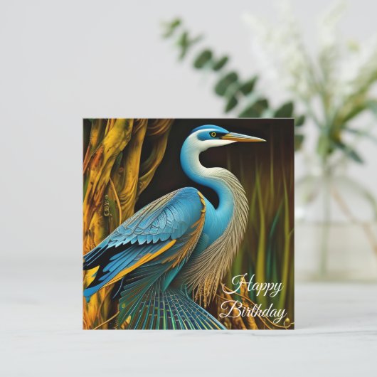 Blauwe Reiger in Riet  Gefeliciteerd (Staand voorkant)