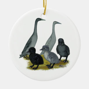 Blauwe Ren Eend Familie Keramisch Ornament