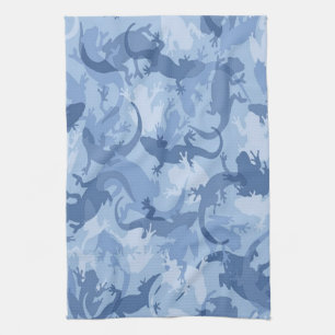 Blauwe reptiel camouflage keukenhanddoek