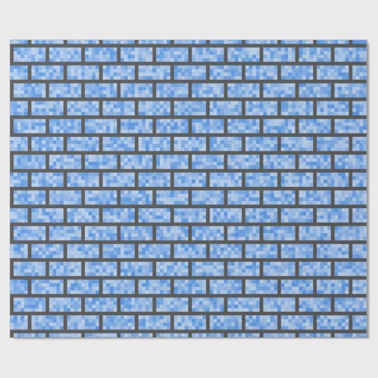 Blauwe Retro 8-bits grafische stijlblokken Cadeaupapier (Vlak)