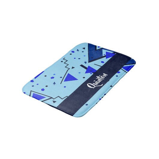 Blauwe retro afdruk badmat (Gekanteld)