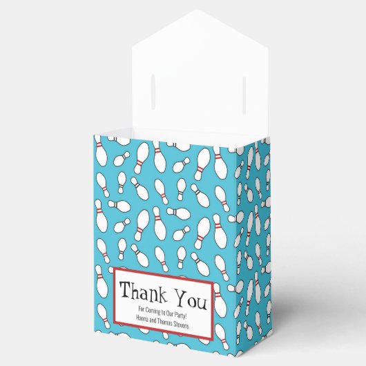 Blauwe retro Bowling Theme Party Bedankdoosjes (Geopend)