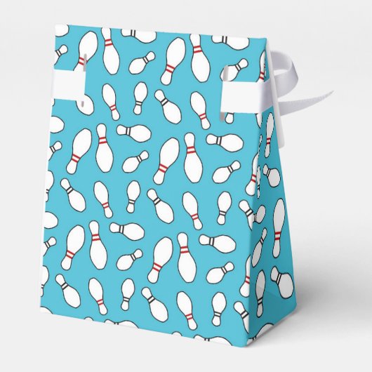 Blauwe retro Bowling Theme Party Bedankdoosjes (Achterkant)