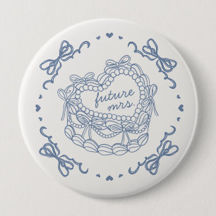 Blauwe Retro Hart Coquette Cake Bruidsdouche Ronde Button 4,0 Cm