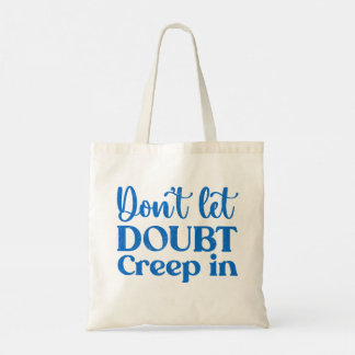 Blauwe retro laat twijfel niet binnensluipen tote bag