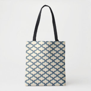 Blauwe retro stijl golven patroon draagtas