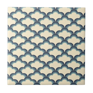 Blauwe retro stijl golven patroon tegeltje