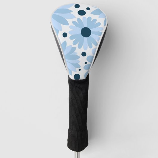Blauwe retro stijl madeliefjes en donkerblauwe sti golfheadcover (Voorkant)