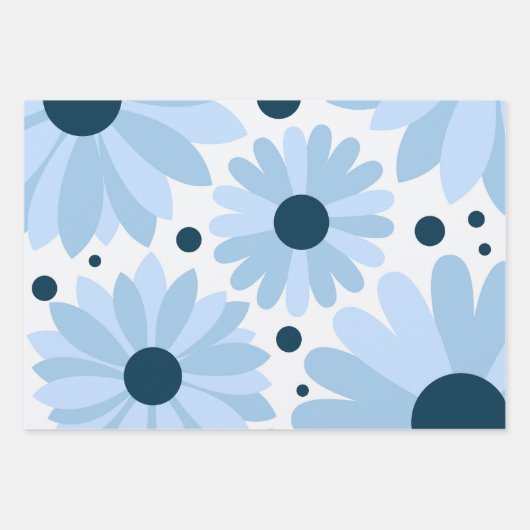 Blauwe retro stijl madeliefjes en donkerblauwe sti inpakpapier vel (Voorkant)