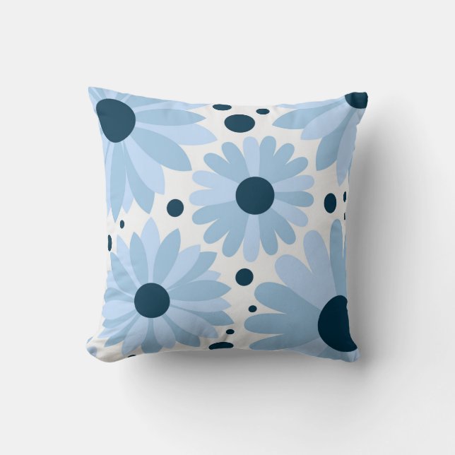 Blauwe retro stijl madeliefjes en donkerblauwe sti kussen (Voorkant)