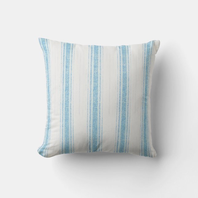 Blauwe Retro Stripe Ticking Stijl Kussen (Voorkant)
