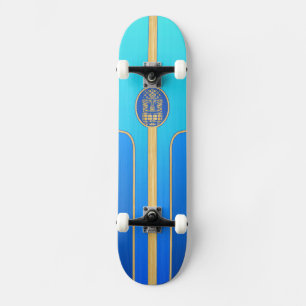Blauwe Retro Surfplank Tiki Skateboard