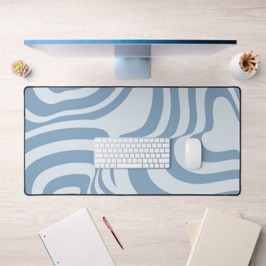 Blauwe Retro Swirl Groovy Y2K Patroon Bureaumat (Kantoor 1)