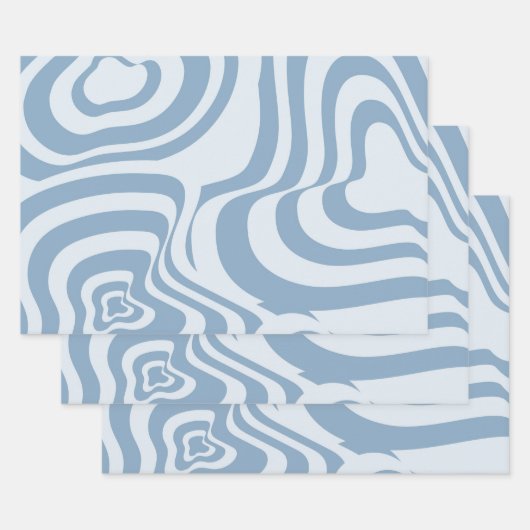 Blauwe Retro Swirl Groovy Y2K Patroon Inpakpapier Vel (Set)