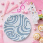 Blauwe Retro Swirl Groovy Y2K Patroon Papieren Bordje (Feest)