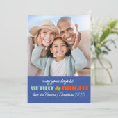 Blauwe Retro vakantie fotokaart | Verticaal Kaart (Staand voorkant)