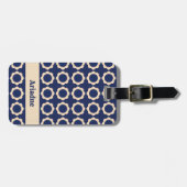 Blauwe Retro Vibe Bloempatroon Monogram Bagagelabel (Voorkant horizontaal)