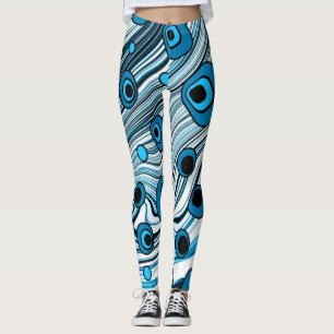 Blauwe Retro Wavy Art met zwarte en witte kleur Leggings