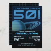 Blauwe Retrowave 50ste Uitnodiging van het Verjaar (Voorkant / Achterkant)