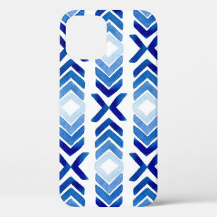 Blauwe Rhombus pijlen Waterverf Patroon iPhone 12 Hoesje