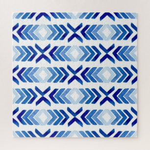 Blauwe Rhombus pijlen Waterverf Patroon Legpuzzel