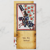 BLAUWE RIDDER TE PAARD MIDDELEEUWS PERKAMENT KAART (Voorkant / Achterkant)