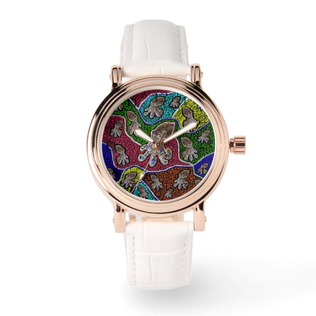 Blauwe Ring Octopus Stippen Kunst, Horloge (Voorkant)