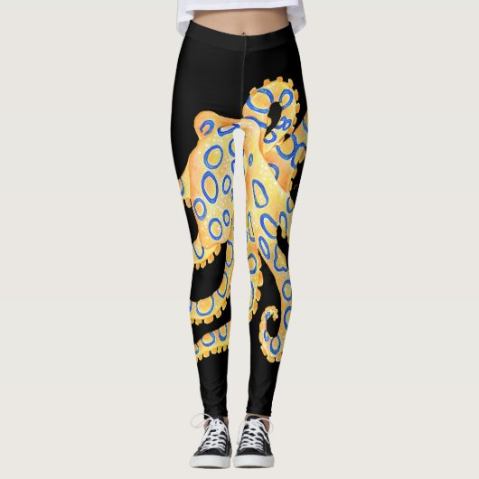 Blauwe ringstonk op zwart leggings (Voorkant)