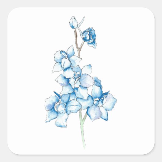 Blauwe Ritterspoor Vierkante Sticker (Voorkant)