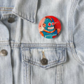 Blauwe robot ronde button 5,7 cm (In situ)