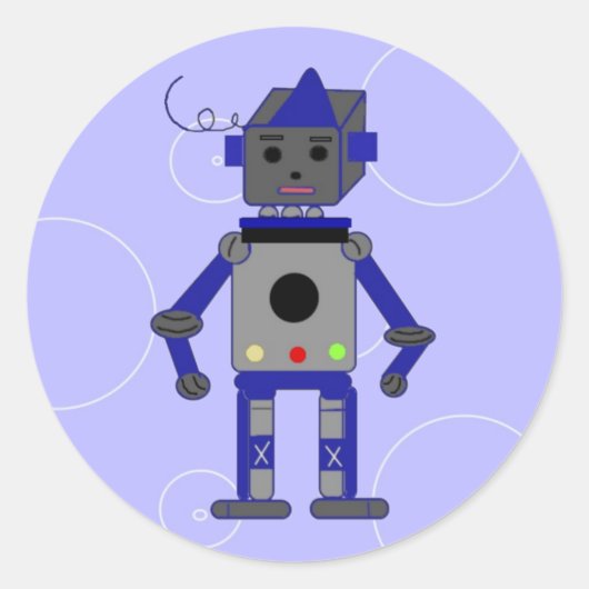 Blauwe robot ronde sticker (Voorkant)