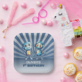 Blauwe Robot Thema 1e Verjaardagsfeest Papieren Bordje (Feest)