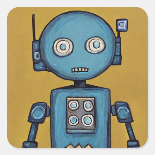 Blauwe robot vierkante sticker (Voorkant)